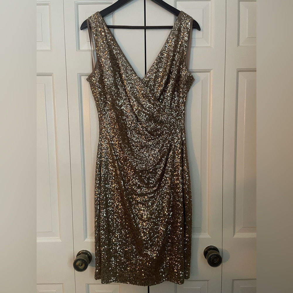 Lauren Ralph Lauren Shimmering Gold Backless Dress
